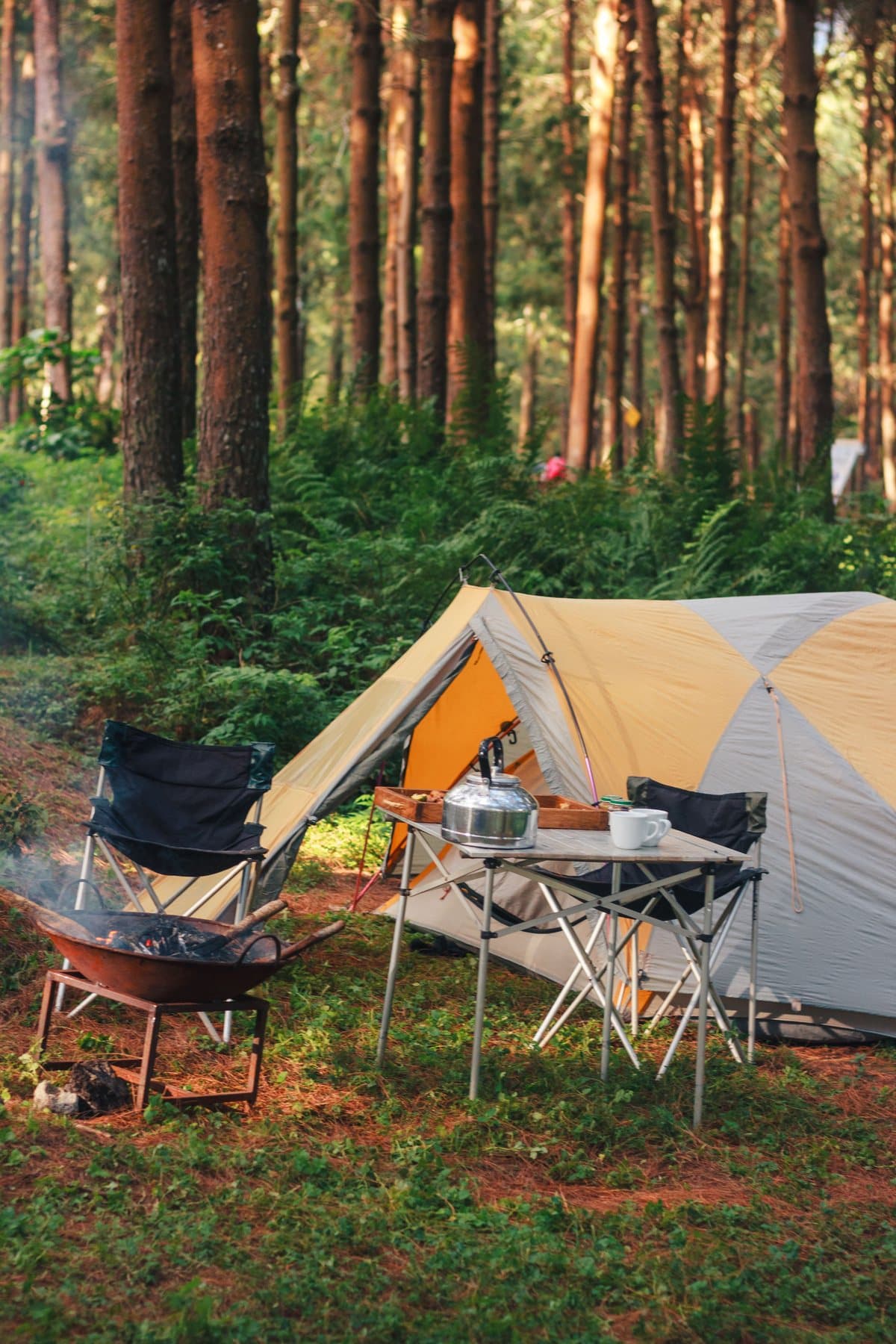 Camping tents, chairs and outdoor gear setup for customers in Zimbabwe